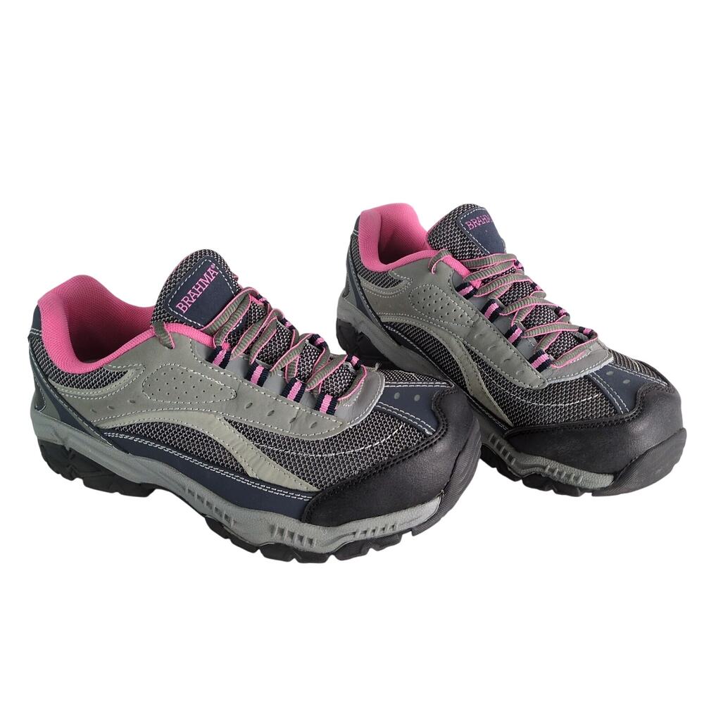 Brahma Sacha‎ Steel Toe Safety Shoes Women's 8.5 Gray Pink Sneakers Leather PPE